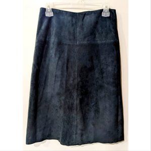 J. Crew | A-Line Suede and Leather Midi Skirt in Dark Teal